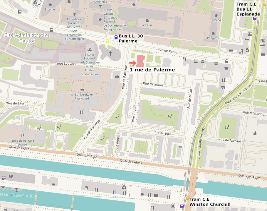 Plan de situation du cabinet d'ostéopathie et art-thérapie Elise Rayé Esplanade